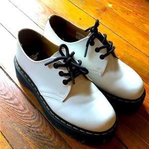 Dr Martens White Smooth Leather Platform Shoes